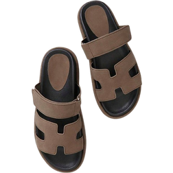 Shein SHUZIA All-Time Bestseller Women's Luxury Harness Cutout Open Toe Platform Nub Taupe Slide Sandals – Slip-On, Strappy & Comfortable Essential Spring Shoes Spring Break Easter Vacation Shoes Casual Shoes Beach Shoes Mother's Day Present