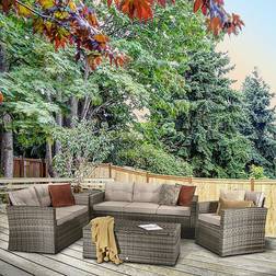 Signature Weave Holly Wicker 5 Piece 6 Seater Sofa Storage Coffee Table Brown Outdoor Lounge Set