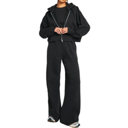 DSGN Studio Embroidered Zip Through Boxy Crop Hoodie - Black