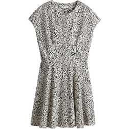 H&M Button Through Cotton Dress - White/Leopard Print