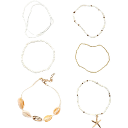 Shein 6pcs Bohemian Beaded & Shell Charm Anklets Set, Suitable For Women's Daily Wear