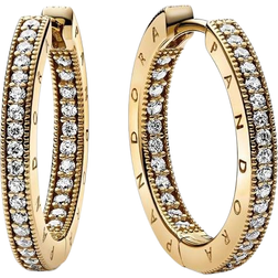 Pandora Signature Logo & Pavé Hoop Earrings - Gold/Transparent