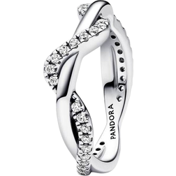 Pandora Sparkling Intertwined Wave Ring - Silver/Transparent