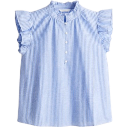 H&M Linen Blend Blouse - Light Blue/Striped