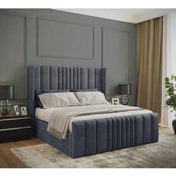 Adore Miami Winged Plush Velvet Ottoman Storage 4ft6 Double Grey Frame Bed