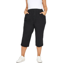 Yours Curve Elasticated Cool Cotton Cropped Trousers - Black