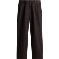 H&M Relaxed Fit Linen Blend Trousers - Dark Brown
