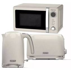 Geepas 1.7l Electric Kettle 2 Slice Bread Toaster & Microwave Kitchen Set, Cream
