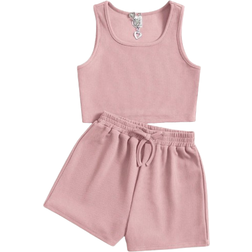 Shein Tween Girl Solid Tank Top Drawstring Waist Shorts