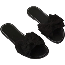 Shein 2024 Summer New Fashion Bow Slippers For Women, Soft Sole Plus Size Slippers Beach Sandals