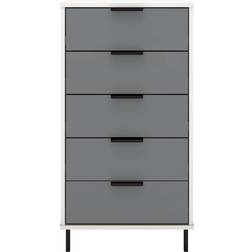 SECONIQUE Madrid 5 Narrow Grey/White Gloss Chest of Drawer 50x94cm
