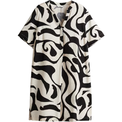 H&M Viscose Tunic Dress - Cream/Black Patterned