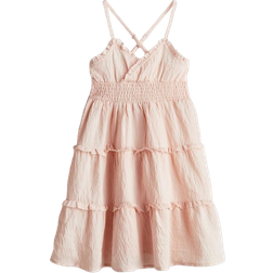 H&M Smocked Dress with Ruffled Edges - Light Pink (1281926003)