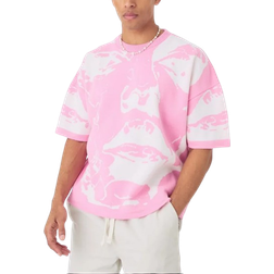 boohooMAN Oversized Line Drawing Knitted T-shirt - Pink