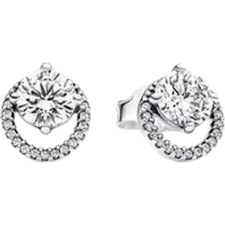 Pandora Sparkling Round Halo Stud Earrings - Silver/Transparent