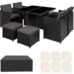 tectake Manhattan - Black Patio Dining Set, 1 Table incl. 4 Chairs