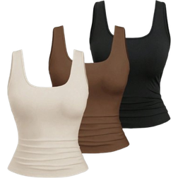 Shein Flirla Plus Size Women's Summer Short Square Neck Pleated Casual Tank Top