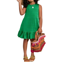 Shein Little Girls Holiday Casual Fashion Woven Solid Color Round Neck Sleeveless Dress