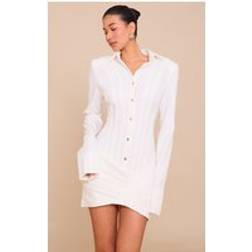 PrettyLittleThing Structured Woven Wrap Shirt Dress - White
