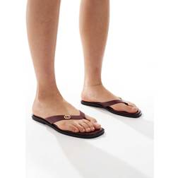 New Look Women's Faux Leather Ring Detail Toe Strap Sandals - Burgundy