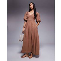 River Island Womens Short Sleeve Gathered Midi Dress - Brown