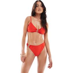 New Look Applique High Leg Bikini Bottoms - Red