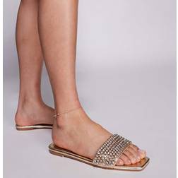 Simmi London Wide Fit Paison Metallisk Guldfarvede Flade Sandaler - Rhinsten