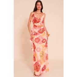 PrettyLittleThing Floral Printed Chiffon Strappy Frill Detail Maxi Dress - Pink