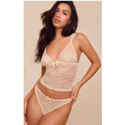 PrettyLittleThing Butter Cream Lace Cami Thong Lingerie Set