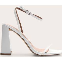 PrettyLittleThing Square Toe High Block Heeled Sandals - White