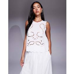 River Island Cutwork Tank Top - White