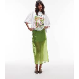 Topshop Embroidered Organza Midi Skirt - Green