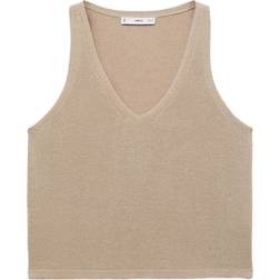 Mango Vneck Knit Top Kvinde Lt Pastel Grey Tanktoppe - Beige