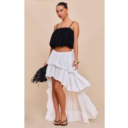 PrettyLittleThing Chiffon Tiered Puffball Waterfall Style Maxi Skirt - White