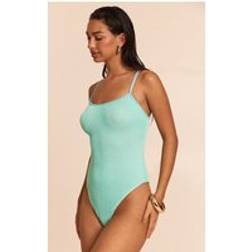 PrettyLittleThing Aqua Blue Crinkle Strappy Swimsuit - Blue
