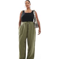 New Look Women's Plus Size Khaki Drawstring Waist Wide Leg Trousers Curves - UK 22