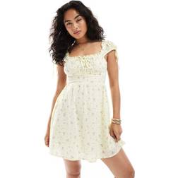 New Look Women's Floral Print Milkmaid Mini Dress - Yellow
