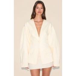 PrettyLittleThing Cocoon Sleeve Cinched Waist Pocket Blazer - Ecru