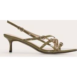 PrettyLittleThing Pu Point Toe Multi Buckle Low Stiletto Heeled Sandals - Green