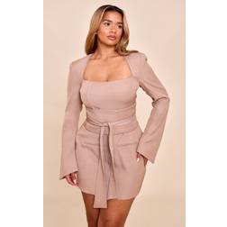 PrettyLittleThing Shape Tailored Sweetheart Belted Mini Dress - Taupe
