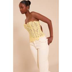 PrettyLittleThing Textured Sheer Floral Lace Corset - Yellow
