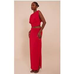 PrettyLittleThing Chiffon Split Maxi Skirt - Tomato Red