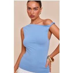 PrettyLittleThing Soft Cotton Twist Detail Long Vest Top - Sky Blue