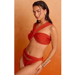 PrettyLittleThing Rust Ruched Waist Strap Bikini Bottoms - Orange