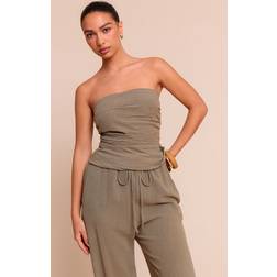 PrettyLittleThing Textured Bandeau Top - Green