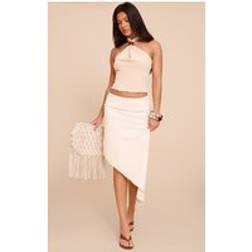 PrettyLittleThing Cream Peachskin Floaty Asymmetric Midaxi Skirt - White