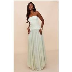 PrettyLittleThing Sage Bandeau Chiffon Pleated Maxi Dress - Sage