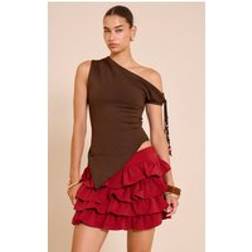PrettyLittleThing Floaty Woven Rara Mini Skirt - Deep Red