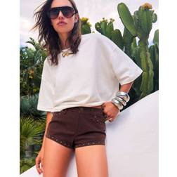 Bershka Brune Shorts Imiteret Ruskind Med Nitter