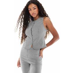 New Look co-ord gingham button down waistcoat in black